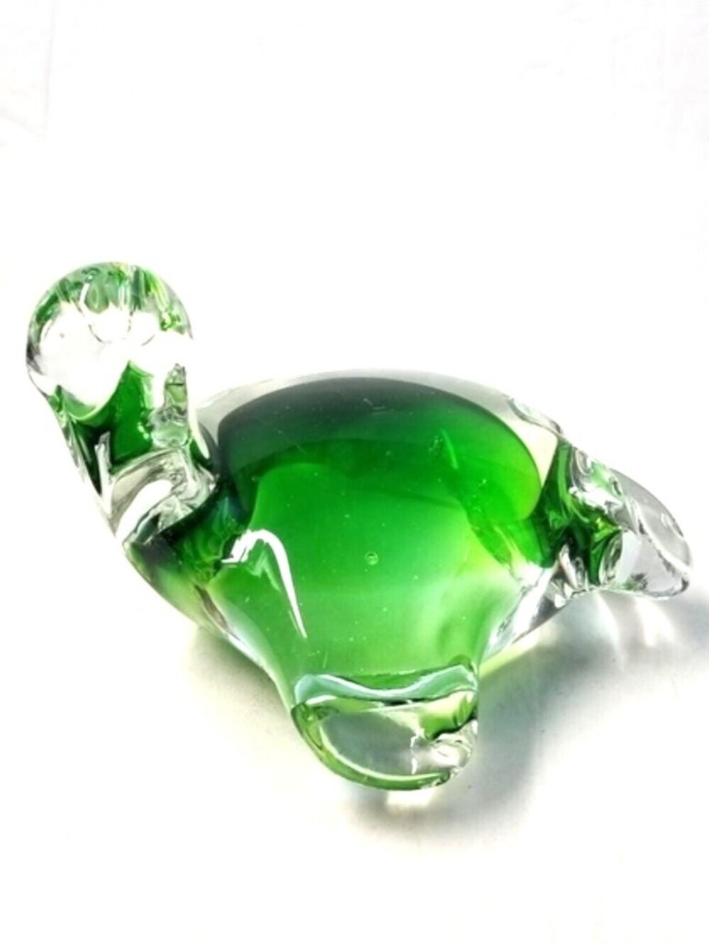 Blown Glass Green Turtle Paperweight Figurine